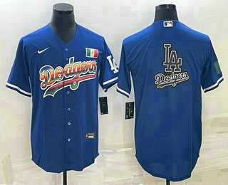 Mens Los Angeles Dodgers Big Logo Rainbow Blue Cool Base Nike Jerseys